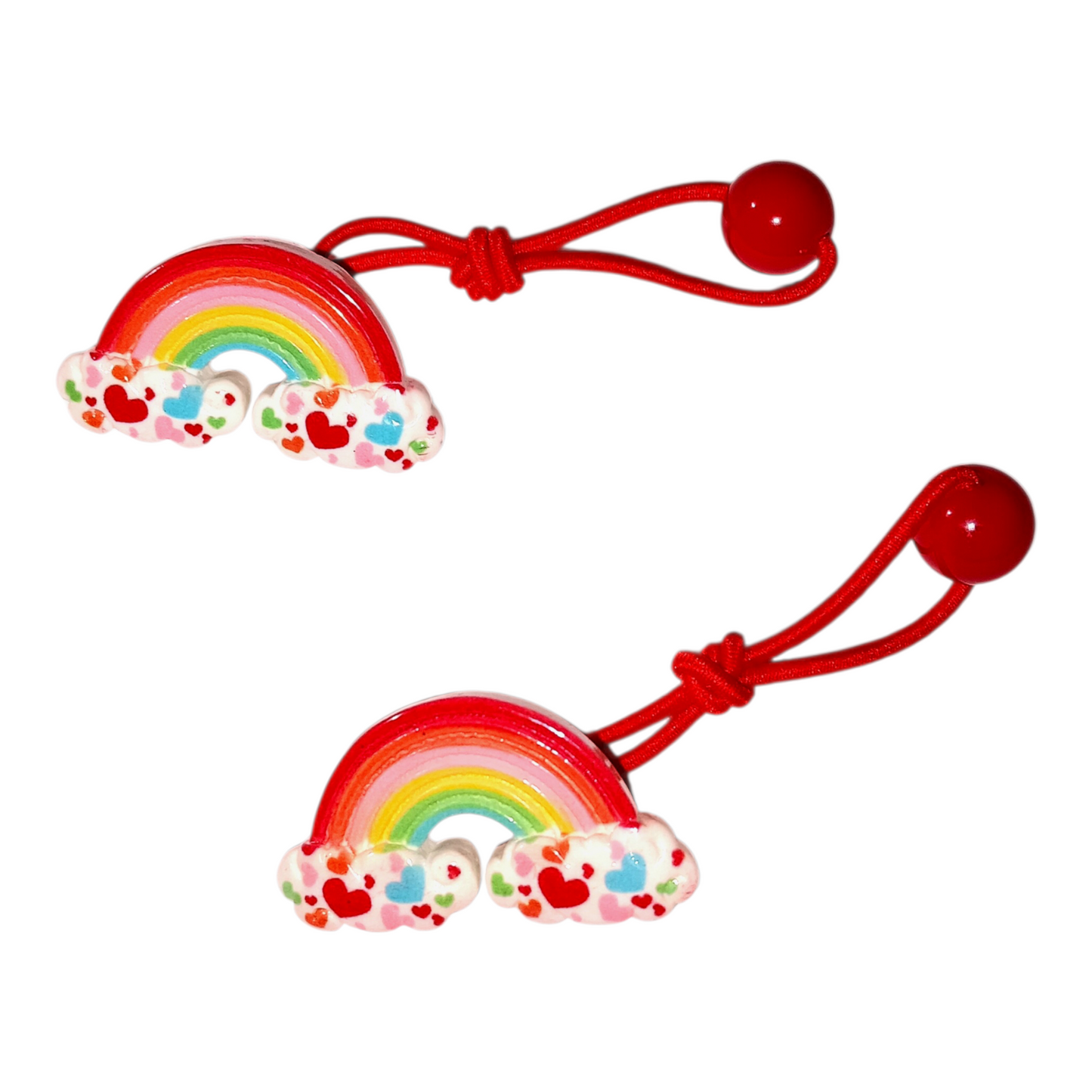Set of Rainbow and Hearts Hair Ties