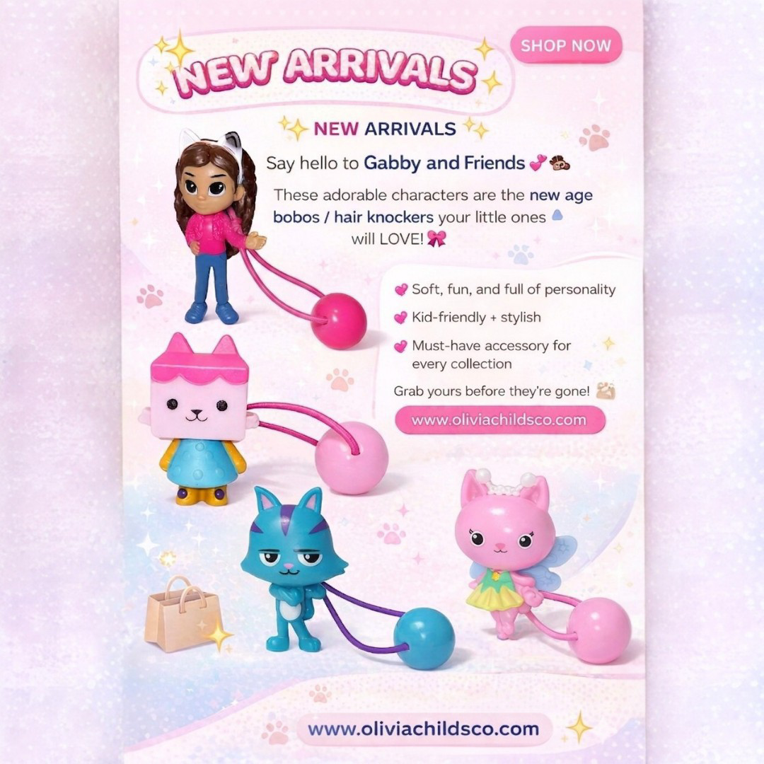Gabby's Dollhouse Hair Bobos Hair Ties (Kids Character Hair Ties)