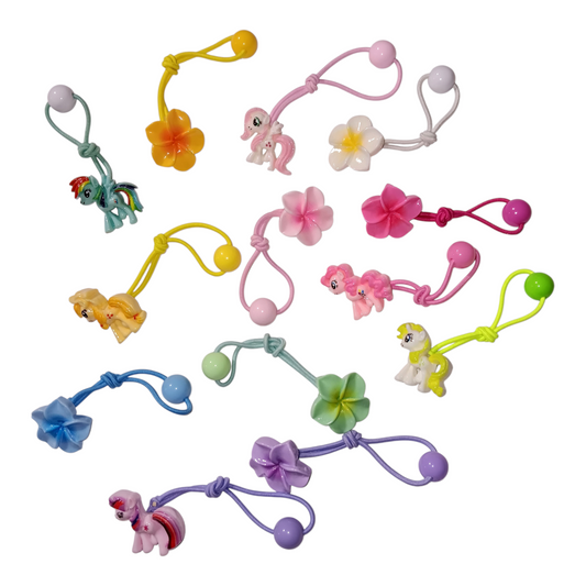 Set of 13 Flowers and Ponies Hair Ties