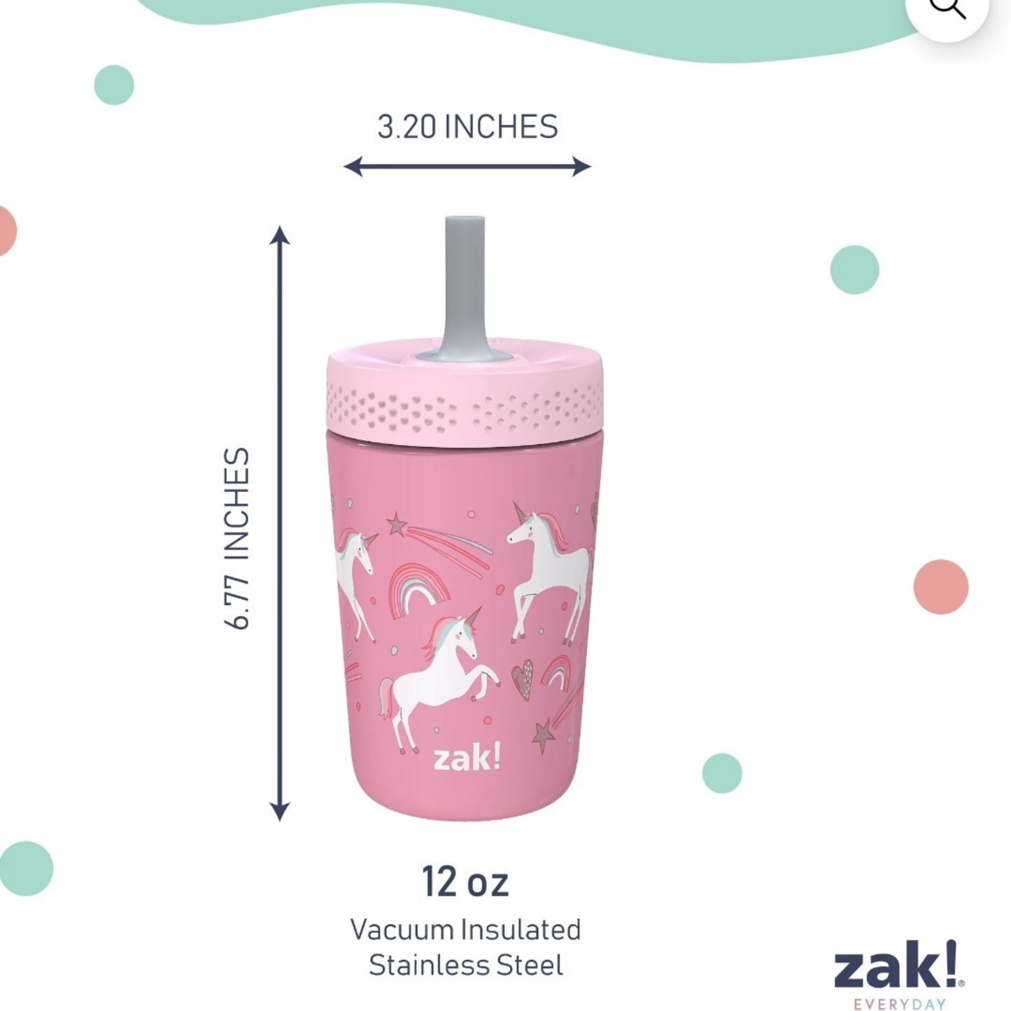 Zak! Leak-Proof Stainless Steel 12oz Antimicrobial Tumbler