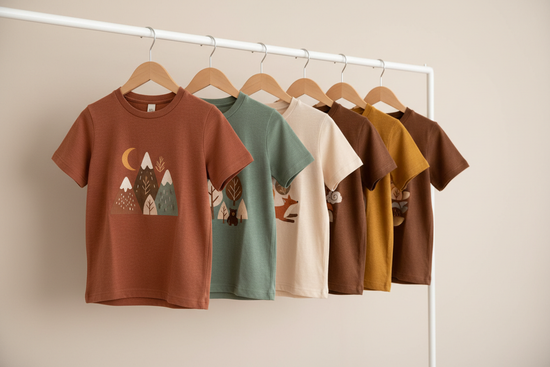earth tone graphic t shirts kids on hanger